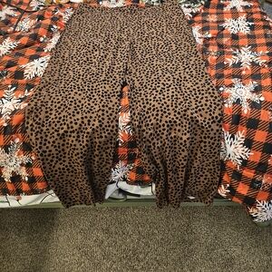 Old Black Brown Leopard Print Wide Leg Pants